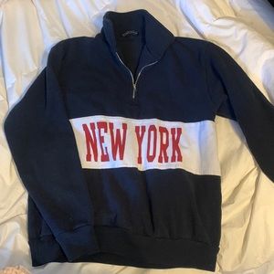 Brandy Melville New York red navy white quarter zip